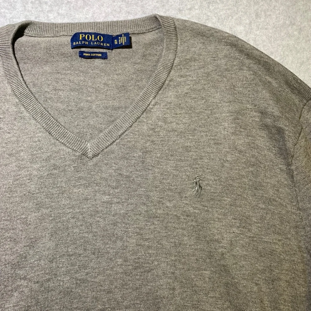 Polo‎ Ralph Lauren Mens XL Pima Cotton V-Neck Sweater Gray Pullover Pony Logo